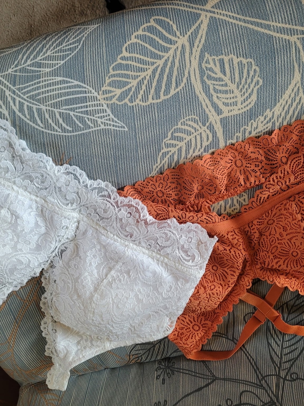 Auden Lace Bralette Set in White and Rust